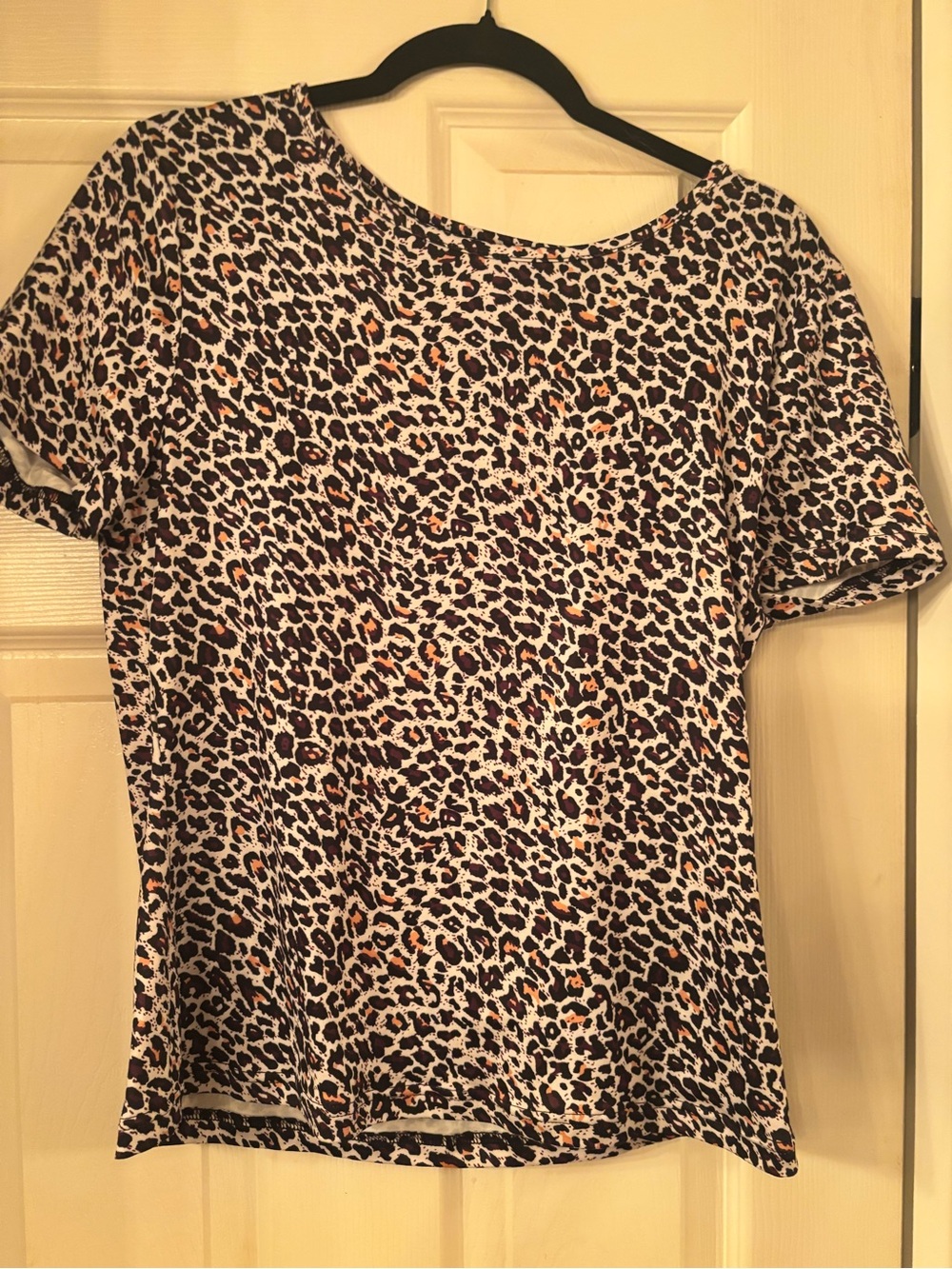 Source Unknown Leopard Print Short Sleeve Top - Black, Cream & Tan Accents